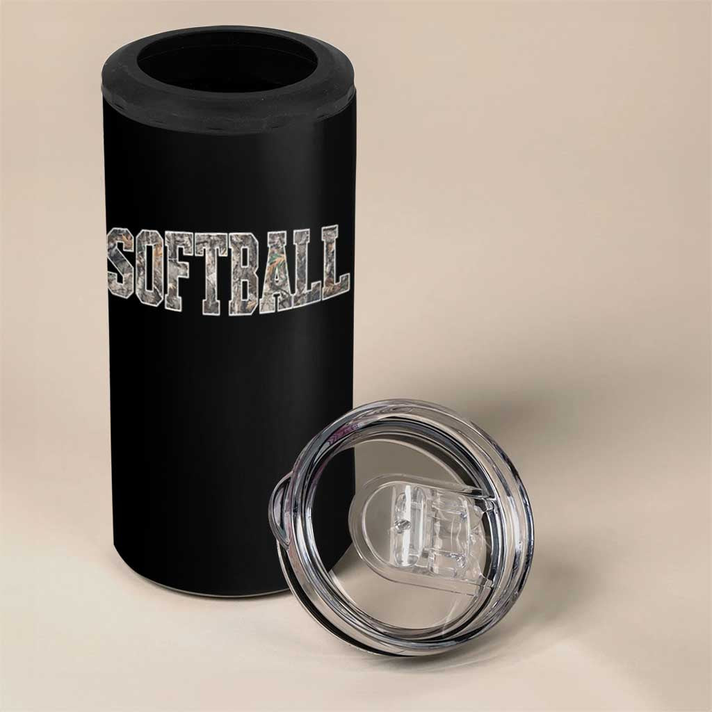 Camo Softball 4 in 1 Can Cooler Tumbler Vintage Camouflage Softball Varsity Game Day