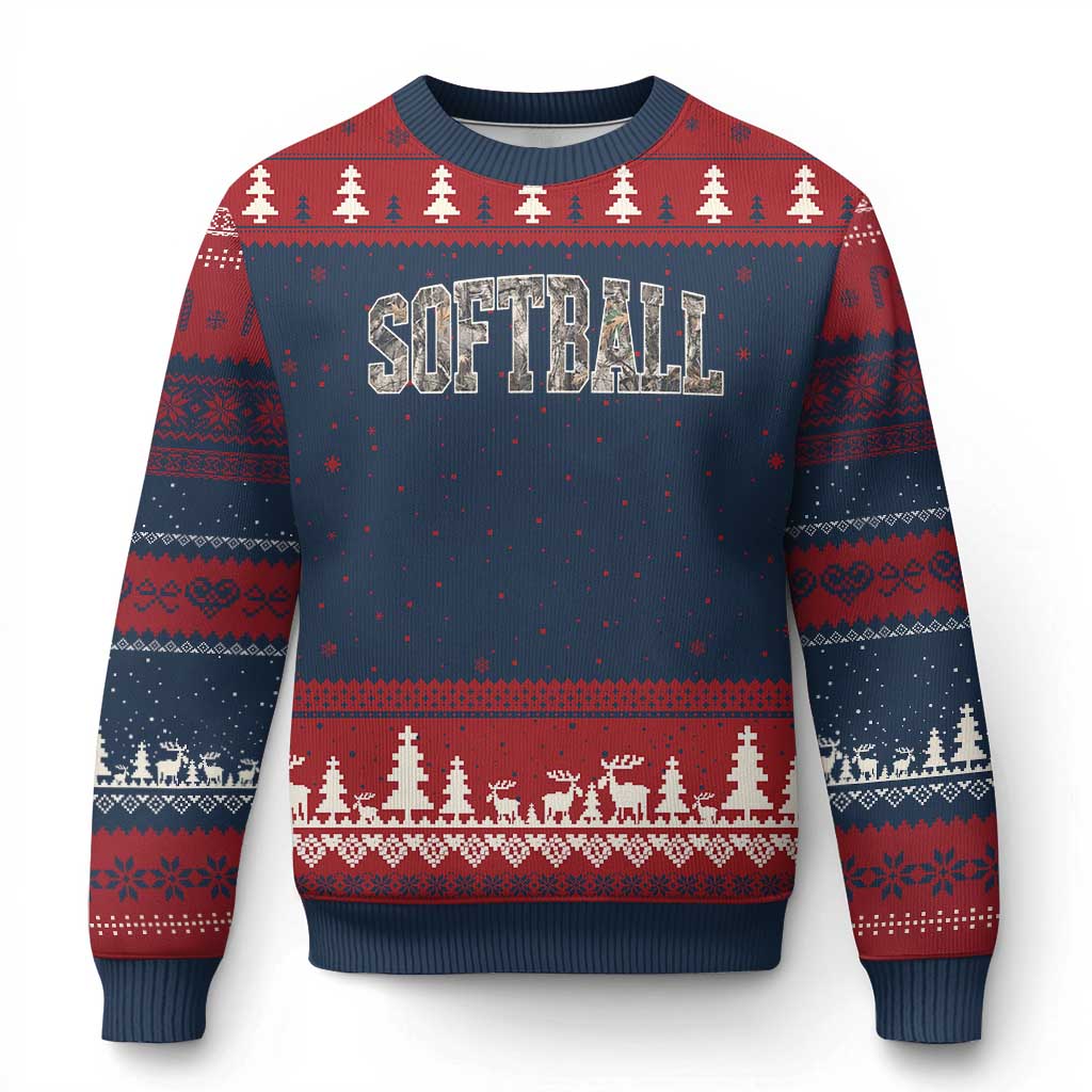 Camo Softball Ugly Christmas Sweater Vintage Camouflage Softball Varsity Game Day
