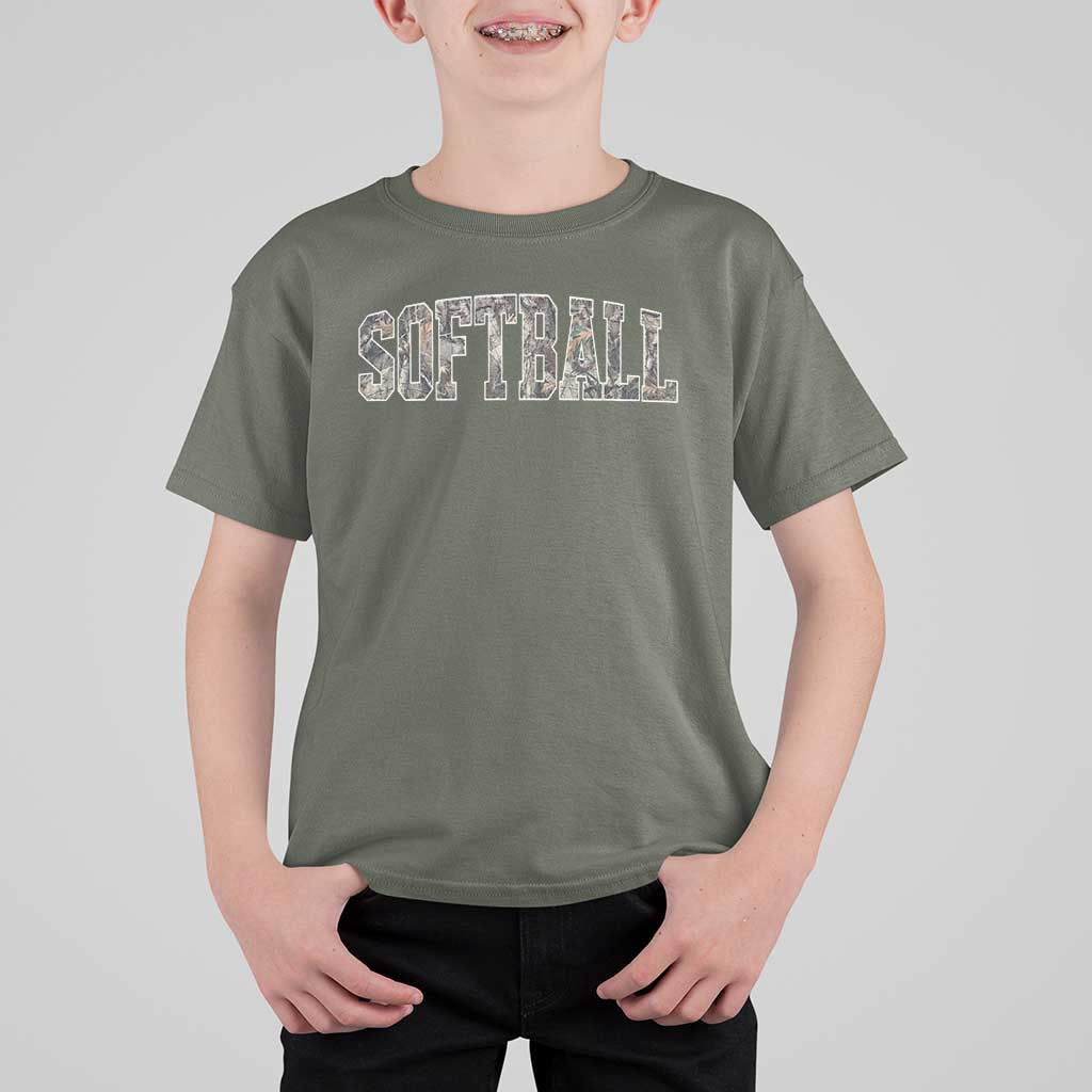 Camo Softball T Shirt For Kid Vintage Camouflage Softball Varsity Game Day