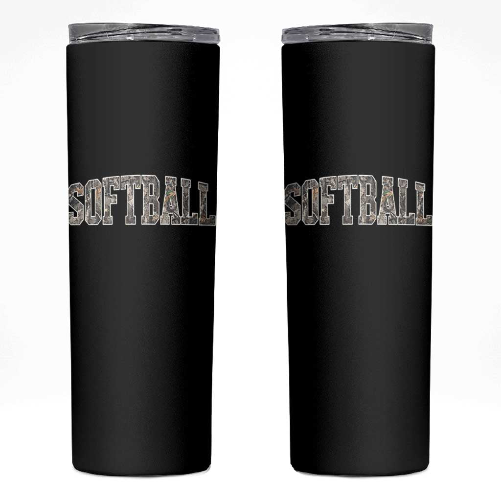 Camo Softball Skinny Tumbler Vintage Camouflage Softball Varsity Game Day