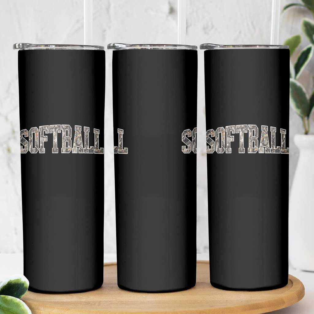 Camo Softball Skinny Tumbler Vintage Camouflage Softball Varsity Game Day