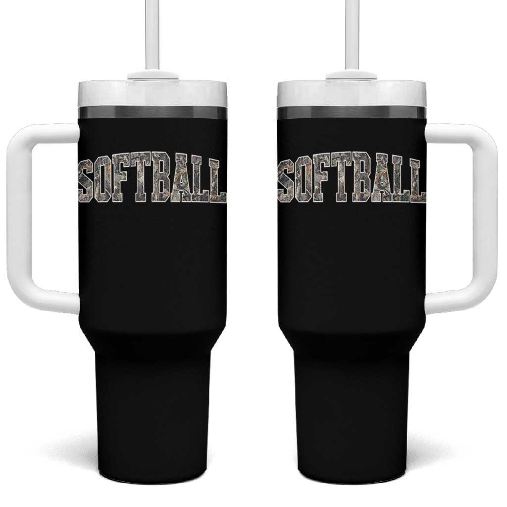 Camo Softball Tumbler With Handle Vintage Camouflage Softball Varsity Game Day