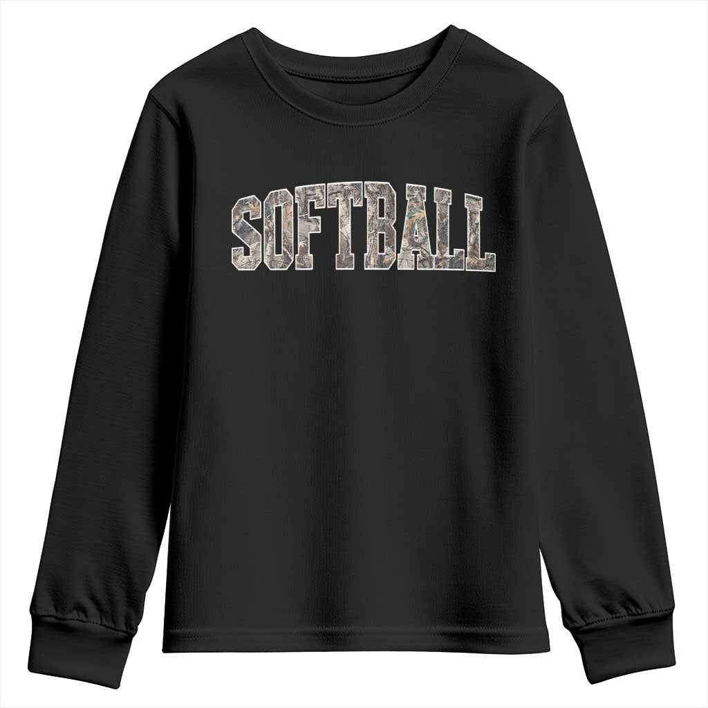 Camo Softball Youth Sweatshirt Vintage Camouflage Softball Varsity Game Day