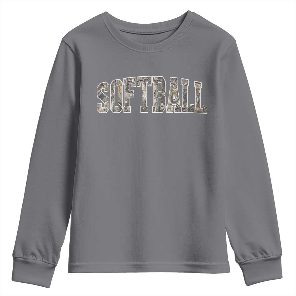 Camo Softball Youth Sweatshirt Vintage Camouflage Softball Varsity Game Day