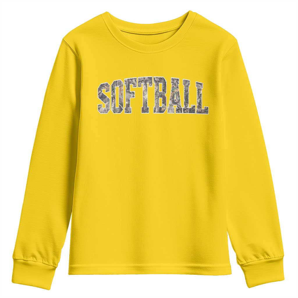 Camo Softball Youth Sweatshirt Vintage Camouflage Softball Varsity Game Day