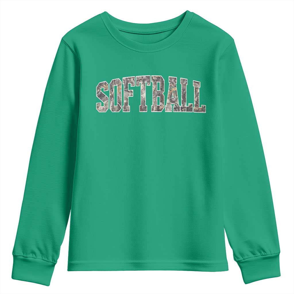 Camo Softball Youth Sweatshirt Vintage Camouflage Softball Varsity Game Day