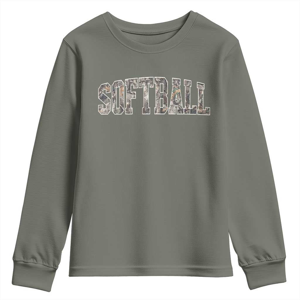 Camo Softball Youth Sweatshirt Vintage Camouflage Softball Varsity Game Day