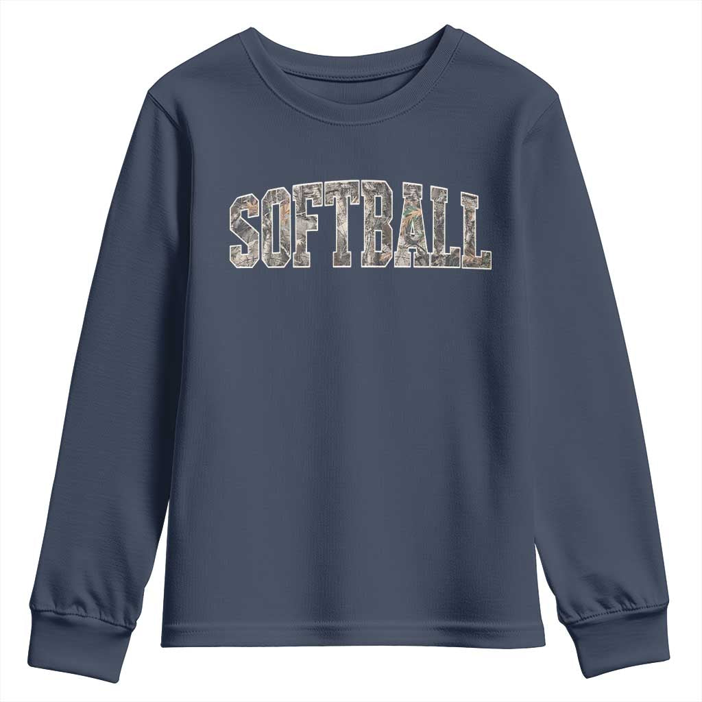 Camo Softball Youth Sweatshirt Vintage Camouflage Softball Varsity Game Day