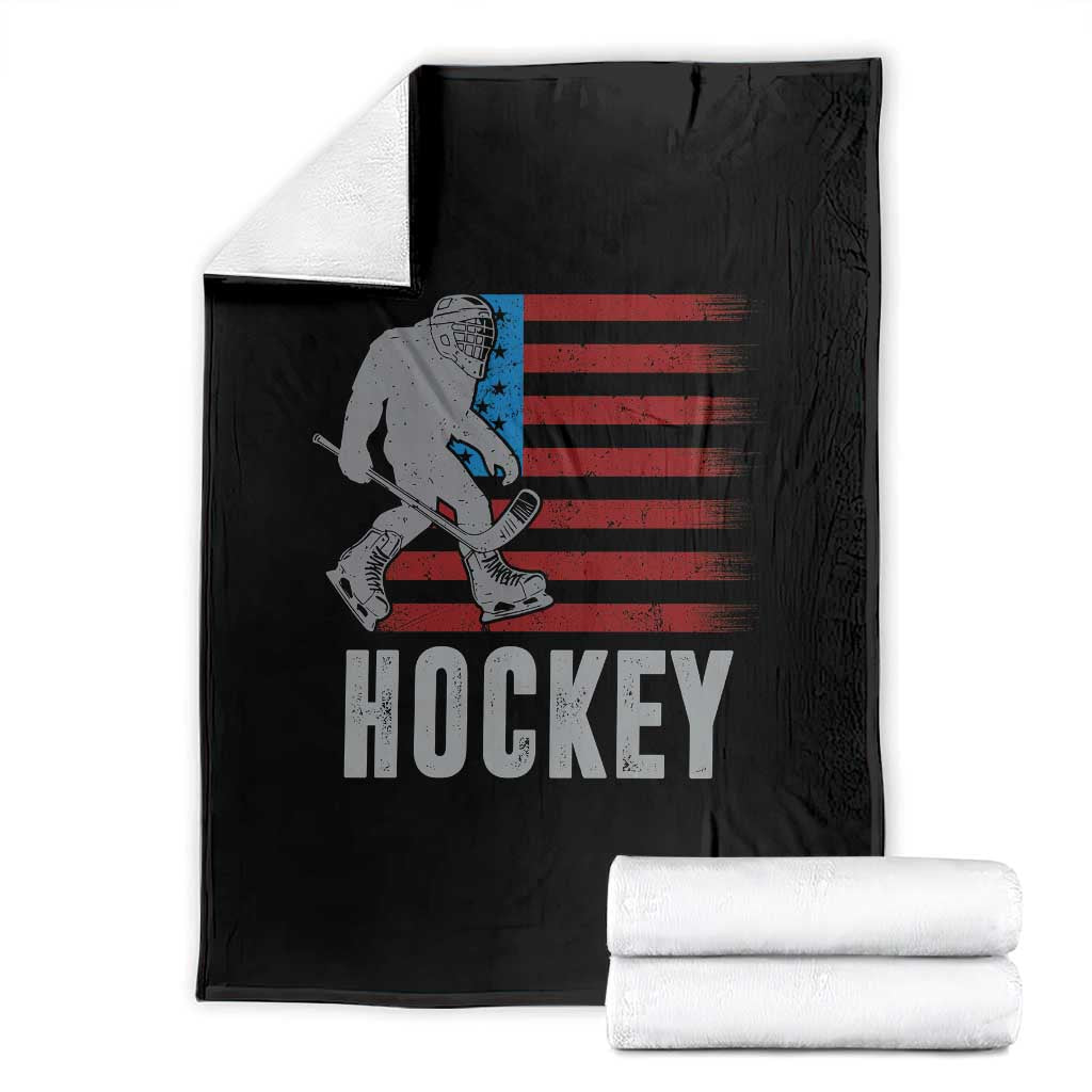 Hockey Bigfoot USA Flag Throw Blanket Vintage Patriotic Ice Hockey Player - Wonder Print Shop