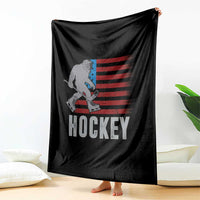 Hockey Bigfoot USA Flag Throw Blanket Vintage Patriotic Ice Hockey Player - Wonder Print Shop
