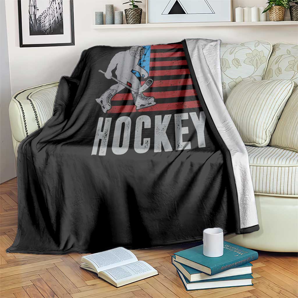 Hockey Bigfoot USA Flag Throw Blanket Vintage Patriotic Ice Hockey Player - Wonder Print Shop