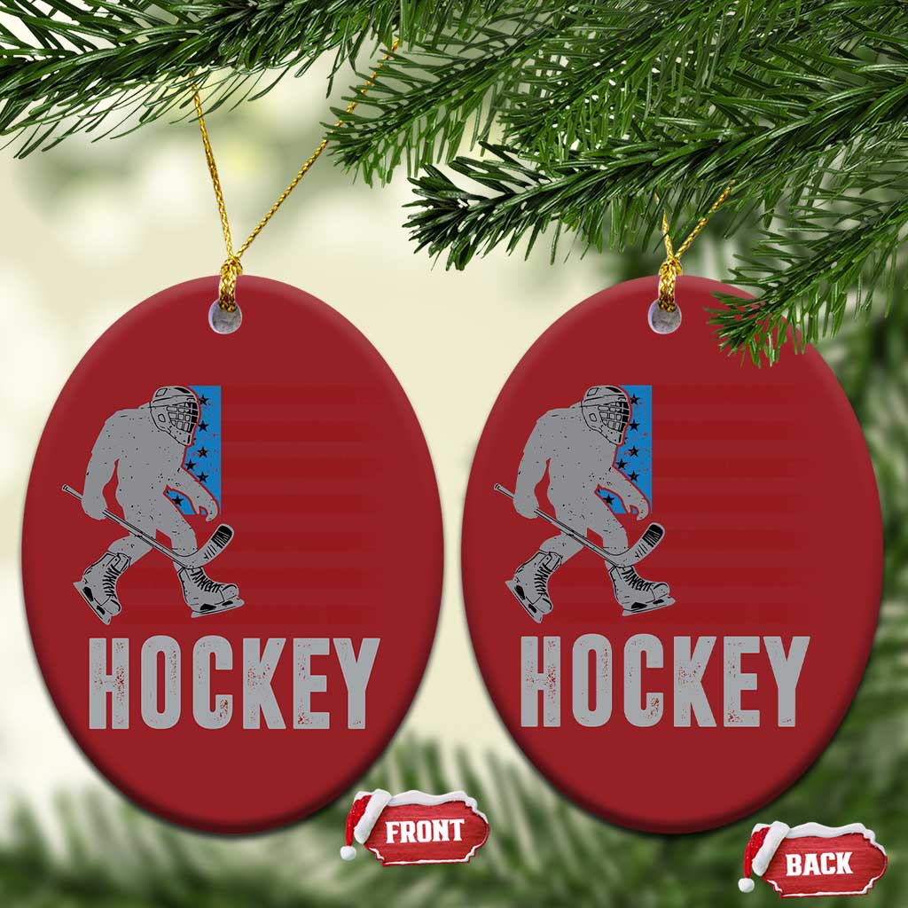 Hockey Bigfoot USA Flag Christmas Ornament Vintage Patriotic Ice Hockey Player - Wonder Print Shop