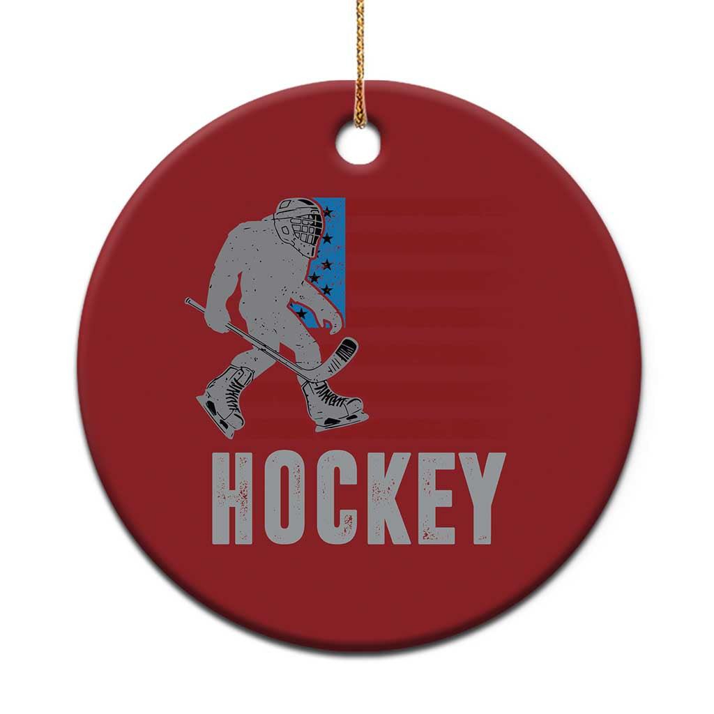 Hockey Bigfoot USA Flag Christmas Ornament Vintage Patriotic Ice Hockey Player - Wonder Print Shop