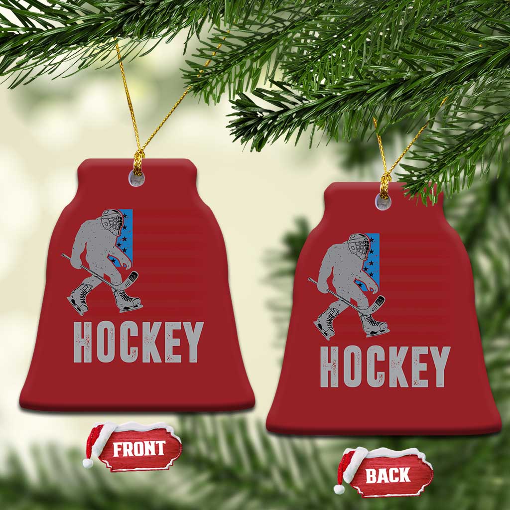 Hockey Bigfoot USA Flag Christmas Ornament Vintage Patriotic Ice Hockey Player - Wonder Print Shop