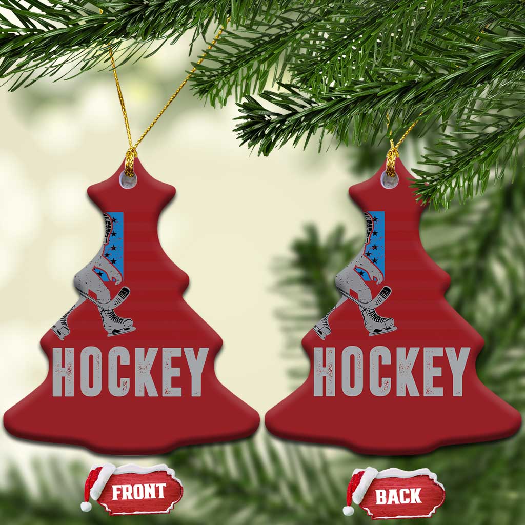 Hockey Bigfoot USA Flag Christmas Ornament Vintage Patriotic Ice Hockey Player - Wonder Print Shop