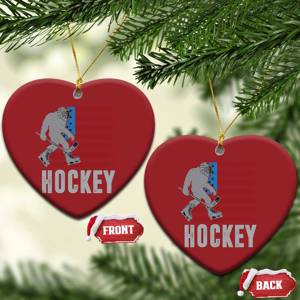Hockey Bigfoot USA Flag Christmas Ornament Vintage Patriotic Ice Hockey Player - Wonder Print Shop