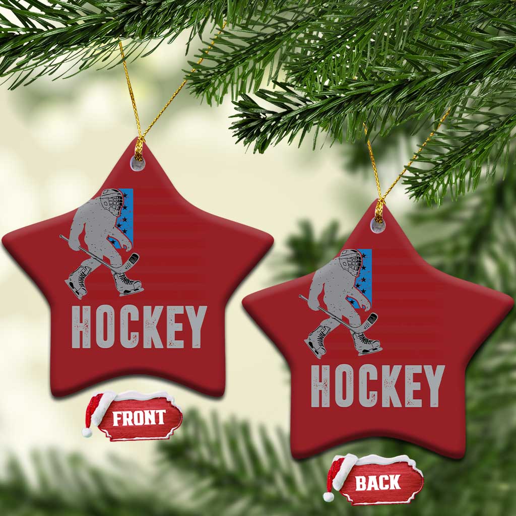 Hockey Bigfoot USA Flag Christmas Ornament Vintage Patriotic Ice Hockey Player - Wonder Print Shop