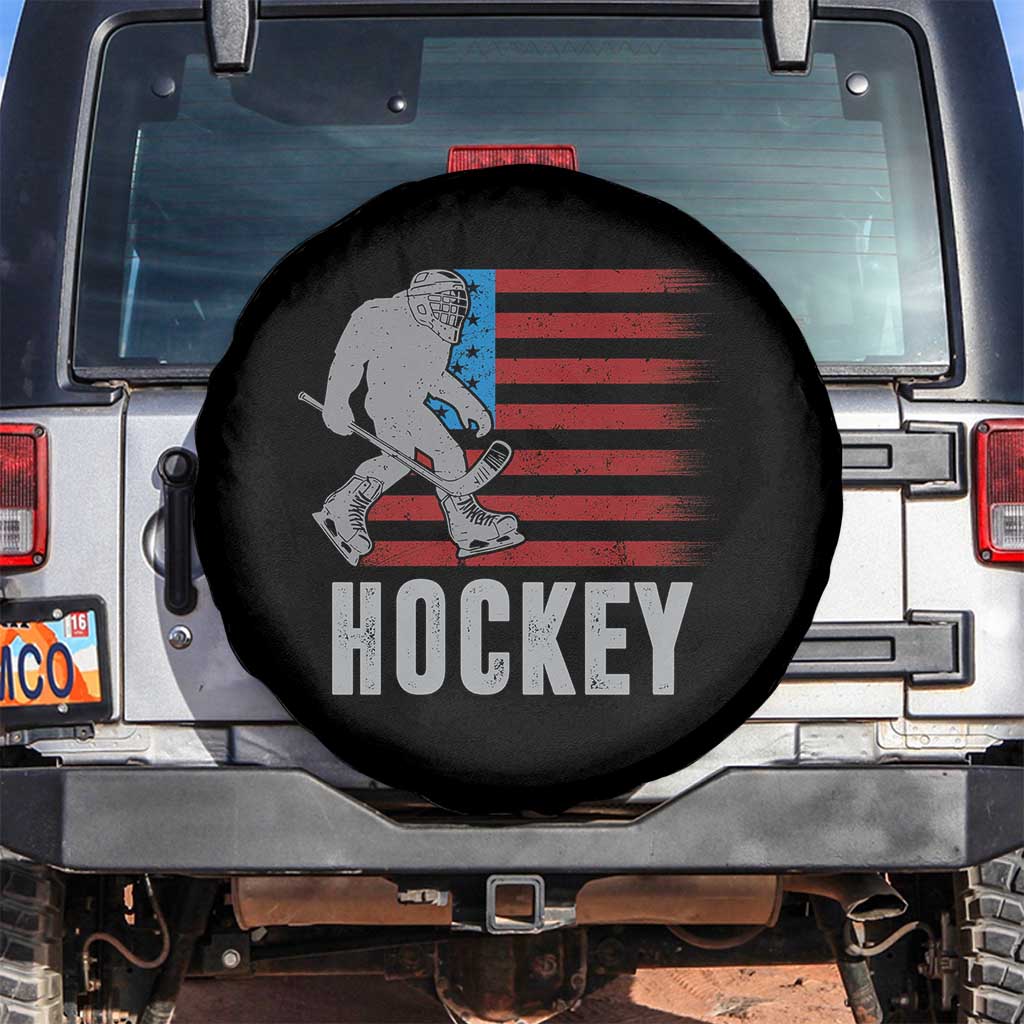 Hockey Bigfoot USA Flag Spare Tire Cover Vintage Patriotic Ice Hockey Player - Wonder Print Shop