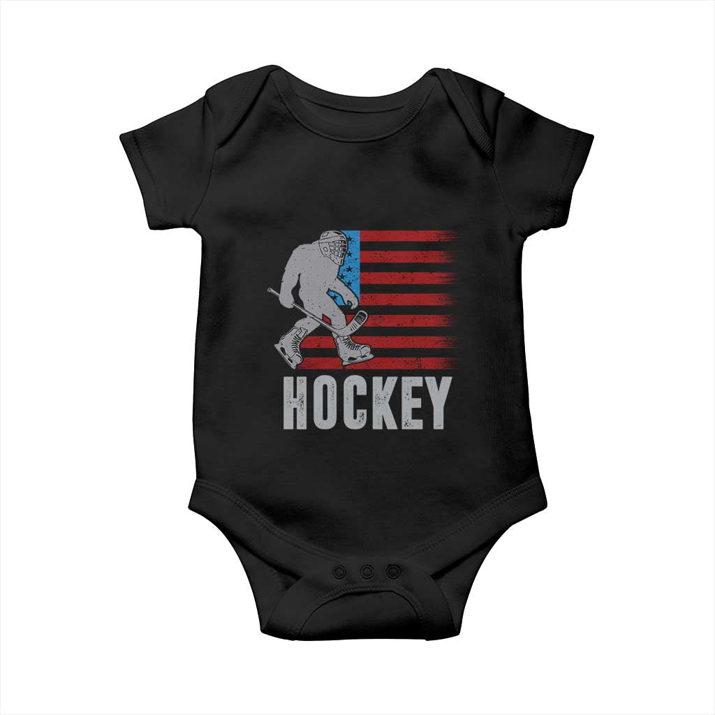 Hockey Bigfoot USA Flag Baby Onesie Vintage Patriotic Ice Hockey Player - Wonder Print Shop