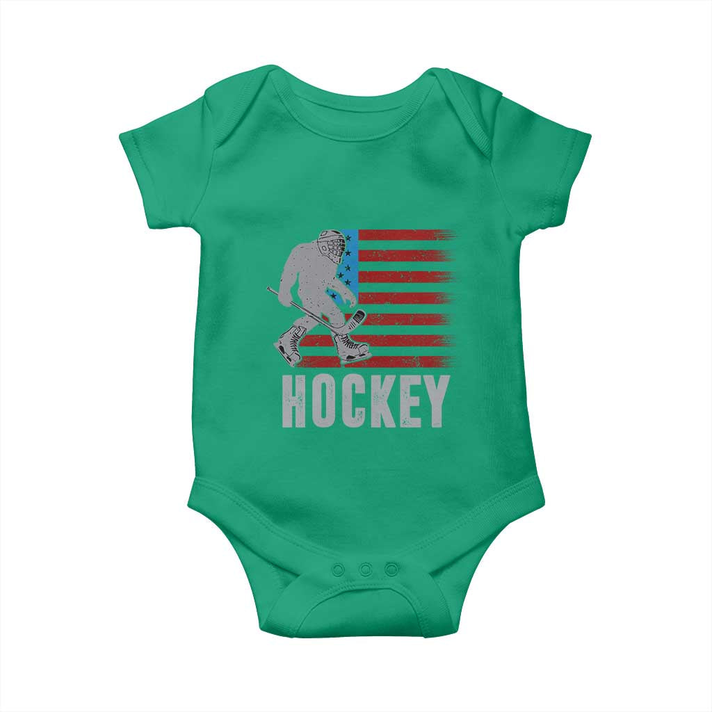 Hockey Bigfoot USA Flag Baby Onesie Vintage Patriotic Ice Hockey Player - Wonder Print Shop