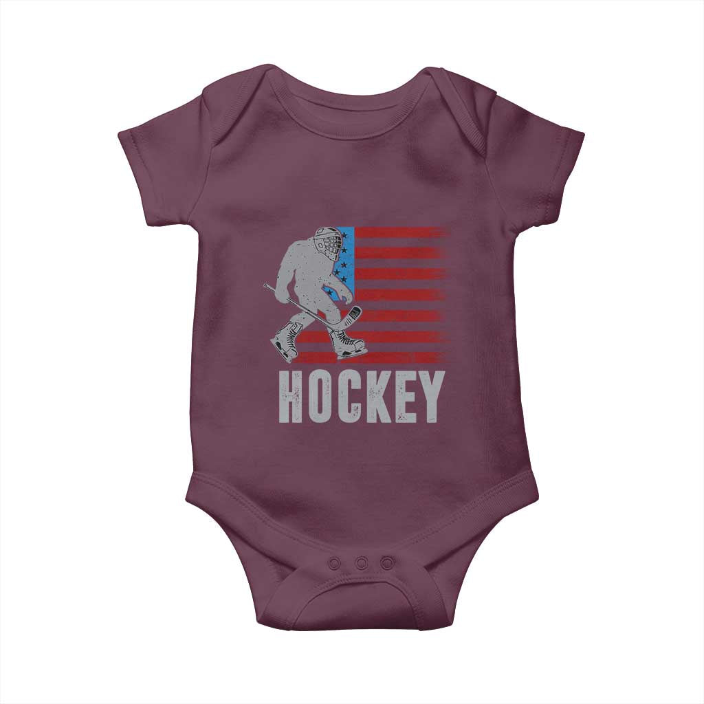 Hockey Bigfoot USA Flag Baby Onesie Vintage Patriotic Ice Hockey Player - Wonder Print Shop