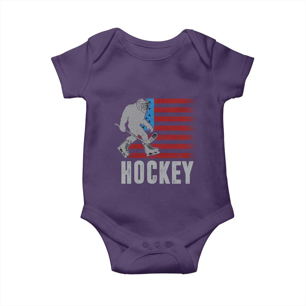 Hockey Bigfoot USA Flag Baby Onesie Vintage Patriotic Ice Hockey Player - Wonder Print Shop
