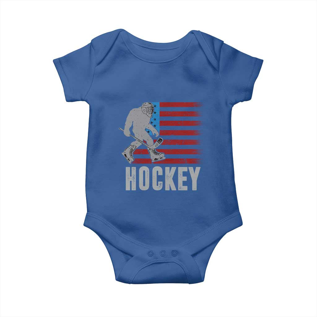 Hockey Bigfoot USA Flag Baby Onesie Vintage Patriotic Ice Hockey Player - Wonder Print Shop
