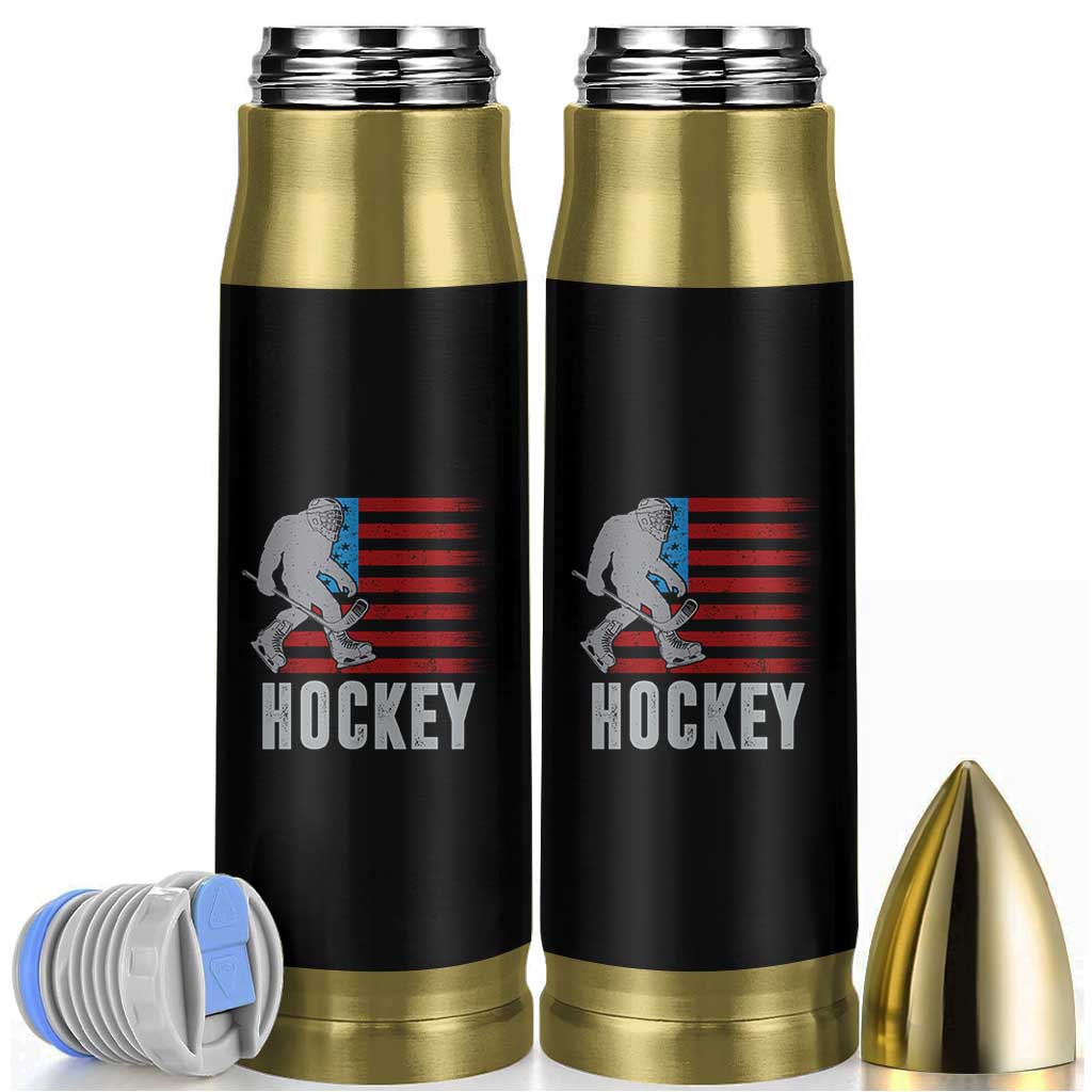 Hockey Bigfoot USA Flag Bullet Tumbler Vintage Patriotic Ice Hockey Player - Wonder Print Shop