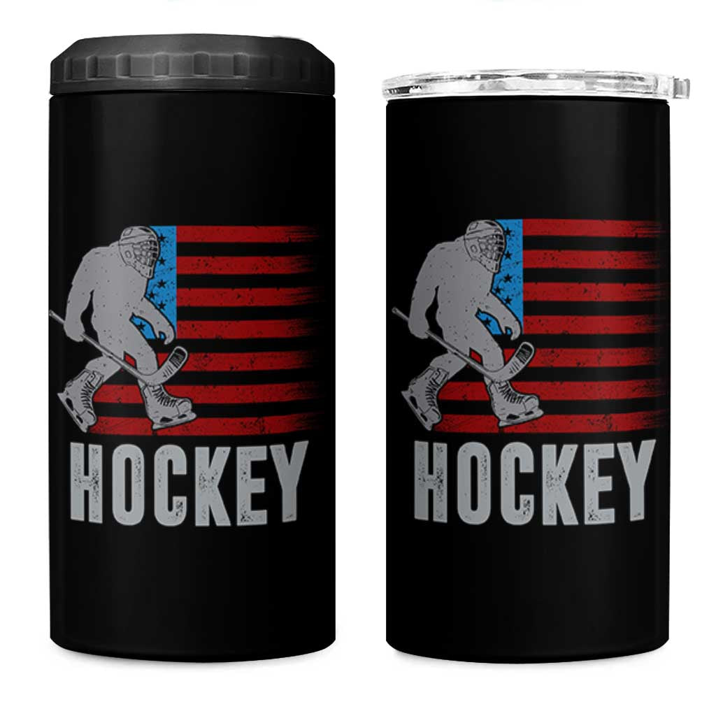 Hockey Bigfoot USA Flag 4 in 1 Can Cooler Tumbler Vintage Patriotic Ice Hockey Player - Wonder Print Shop