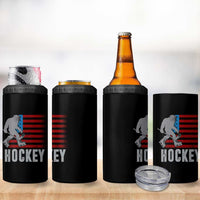 Hockey Bigfoot USA Flag 4 in 1 Can Cooler Tumbler Vintage Patriotic Ice Hockey Player - Wonder Print Shop