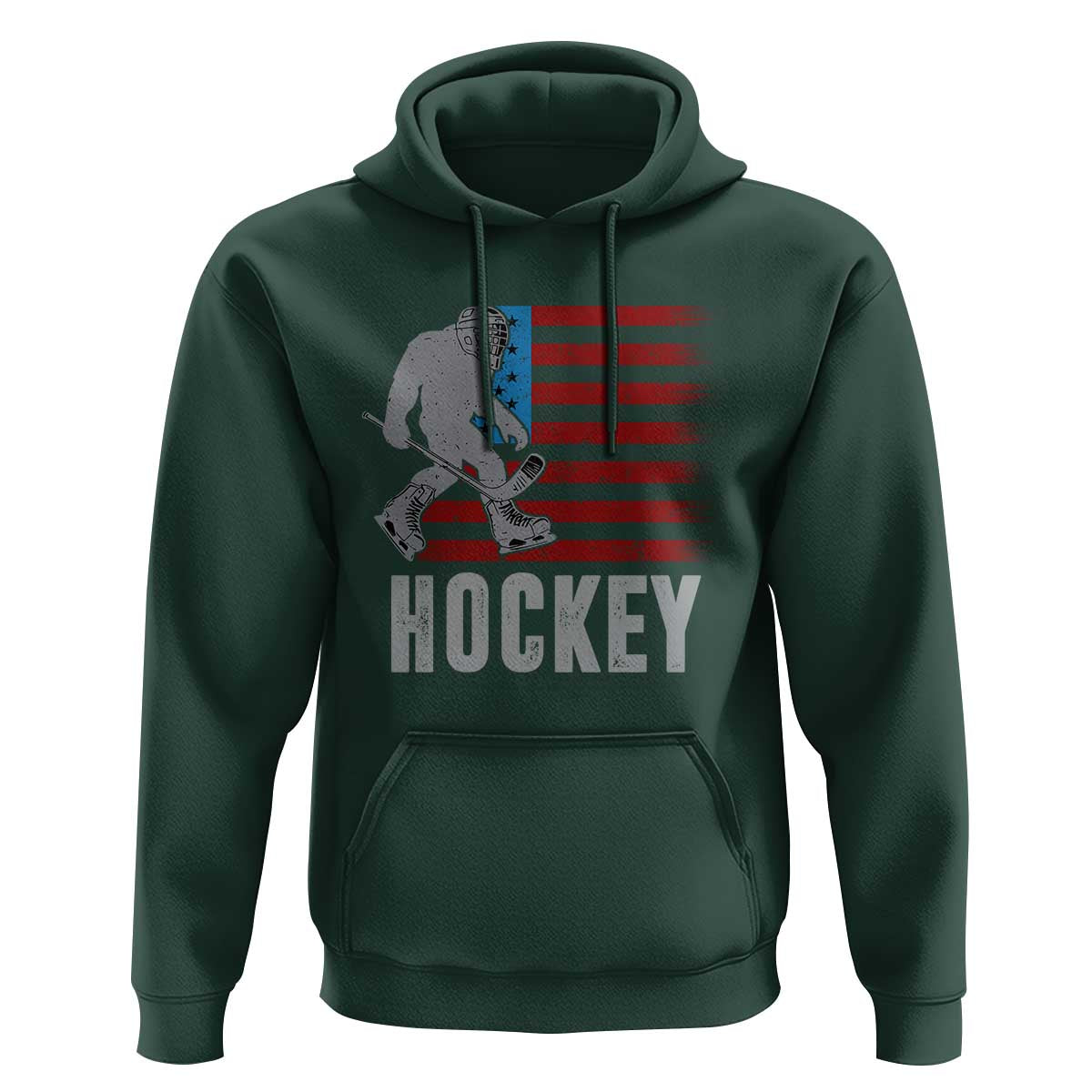 Hockey Bigfoot USA Flag Hoodie Vintage Patriotic Ice Hockey Player - Wonder Print Shop