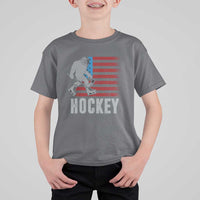 Hockey Bigfoot USA Flag T Shirt For Kid Vintage Patriotic Ice Hockey Player - Wonder Print Shop