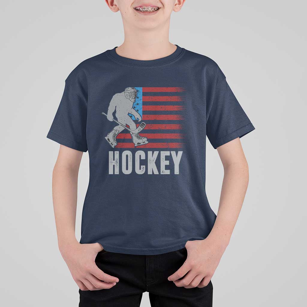 Hockey Bigfoot USA Flag T Shirt For Kid Vintage Patriotic Ice Hockey Player - Wonder Print Shop
