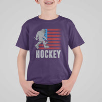 Hockey Bigfoot USA Flag T Shirt For Kid Vintage Patriotic Ice Hockey Player - Wonder Print Shop