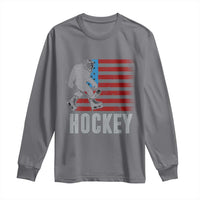 Hockey Bigfoot USA Flag Long Sleeve Shirt Vintage Patriotic Ice Hockey Player - Wonder Print Shop