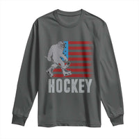 Hockey Bigfoot USA Flag Long Sleeve Shirt Vintage Patriotic Ice Hockey Player - Wonder Print Shop