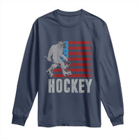 Hockey Bigfoot USA Flag Long Sleeve Shirt Vintage Patriotic Ice Hockey Player - Wonder Print Shop