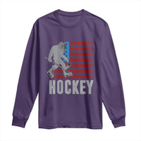 Hockey Bigfoot USA Flag Long Sleeve Shirt Vintage Patriotic Ice Hockey Player - Wonder Print Shop