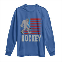 Hockey Bigfoot USA Flag Long Sleeve Shirt Vintage Patriotic Ice Hockey Player - Wonder Print Shop