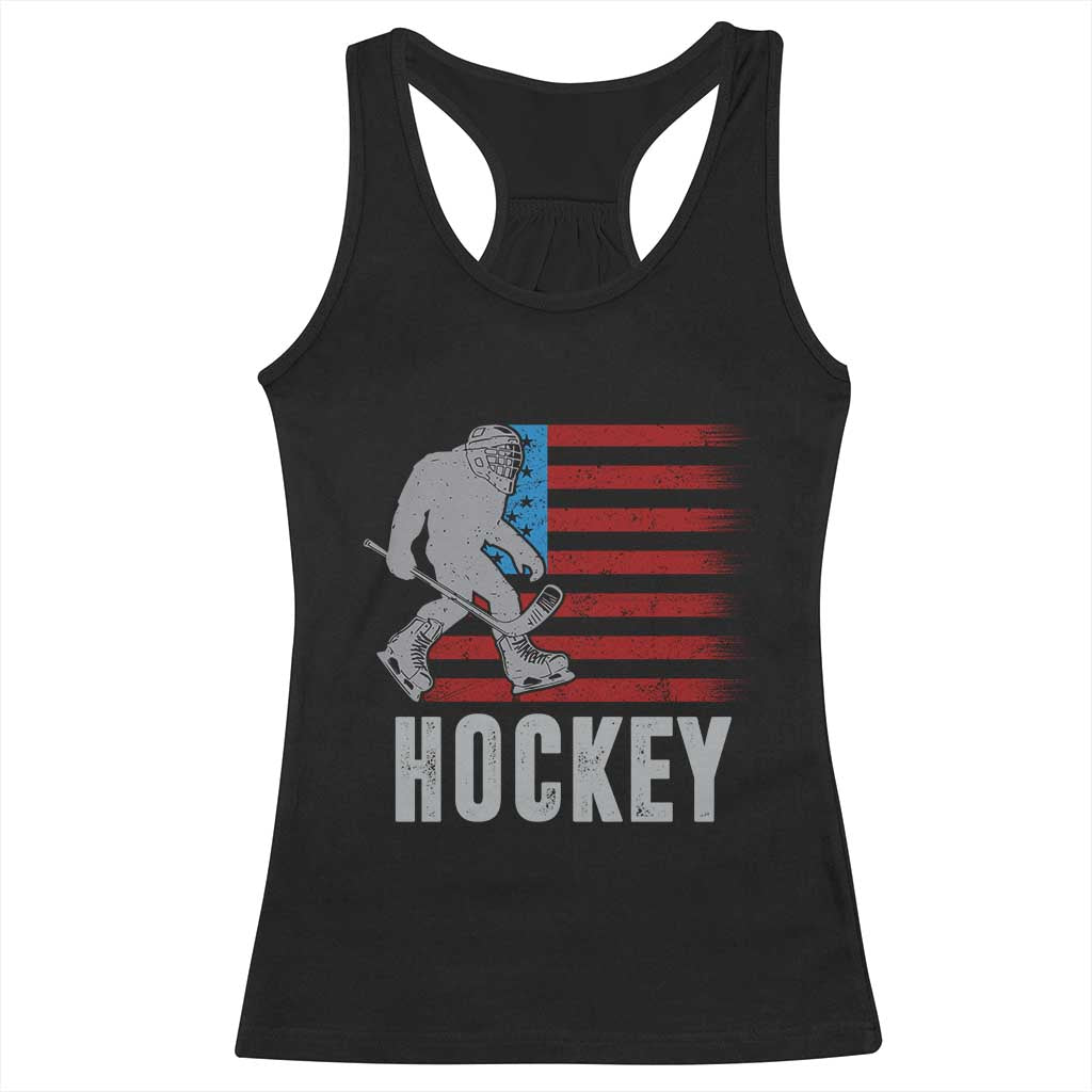 Hockey Bigfoot USA Flag Racerback Tank Top Vintage Patriotic Ice Hockey Player - Wonder Print Shop