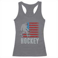Hockey Bigfoot USA Flag Racerback Tank Top Vintage Patriotic Ice Hockey Player - Wonder Print Shop