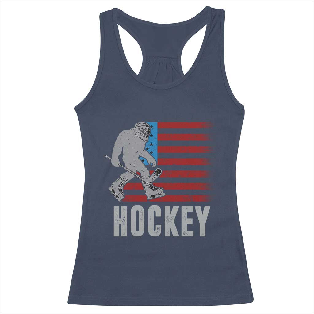 Hockey Bigfoot USA Flag Racerback Tank Top Vintage Patriotic Ice Hockey Player - Wonder Print Shop