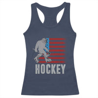 Hockey Bigfoot USA Flag Racerback Tank Top Vintage Patriotic Ice Hockey Player - Wonder Print Shop