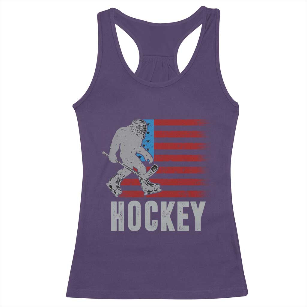 Hockey Bigfoot USA Flag Racerback Tank Top Vintage Patriotic Ice Hockey Player - Wonder Print Shop