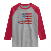 Hockey Bigfoot USA Flag Raglan Shirt Vintage Patriotic Ice Hockey Player - Wonder Print Shop