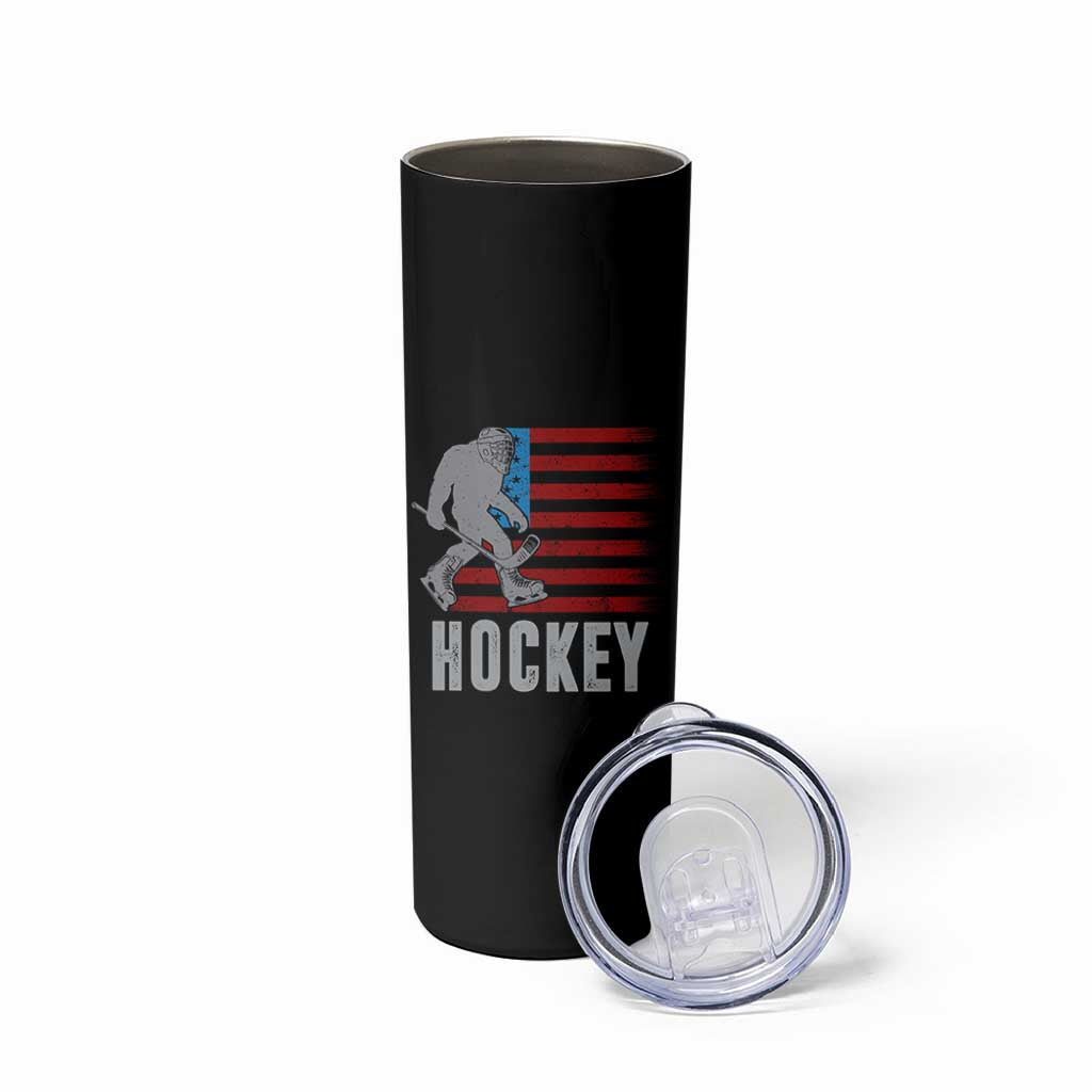Hockey Bigfoot USA Flag Skinny Tumbler Vintage Patriotic Ice Hockey Player - Wonder Print Shop
