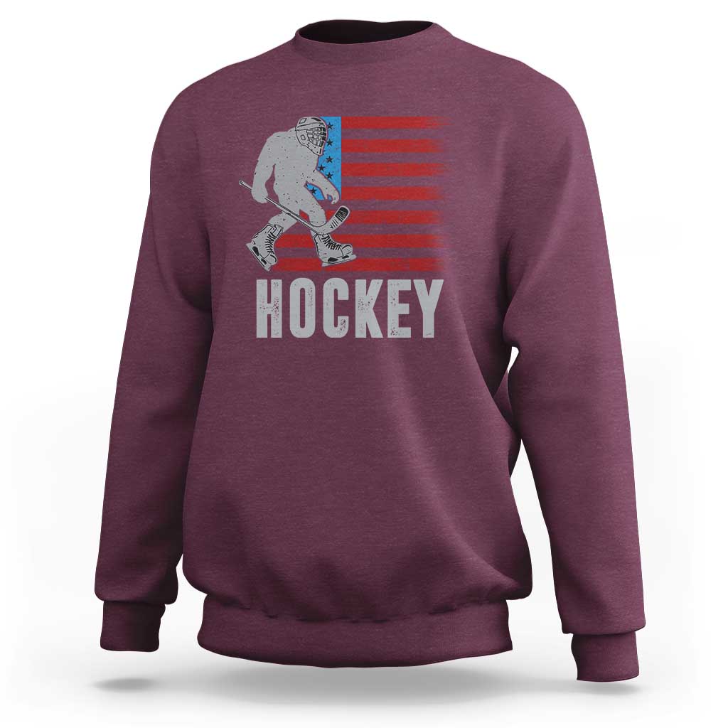 Hockey Bigfoot USA Flag Sweatshirt Vintage Patriotic Ice Hockey Player - Wonder Print Shop
