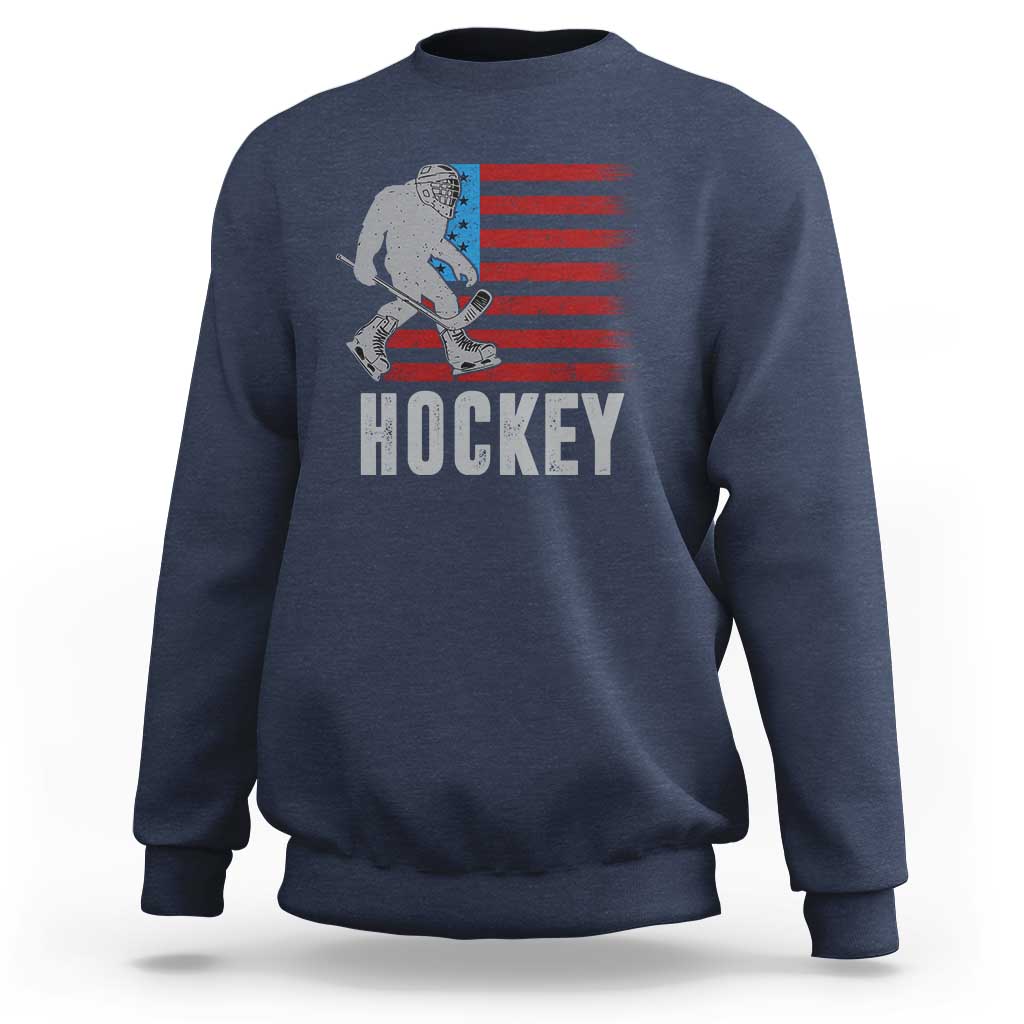 Hockey Bigfoot USA Flag Sweatshirt Vintage Patriotic Ice Hockey Player - Wonder Print Shop