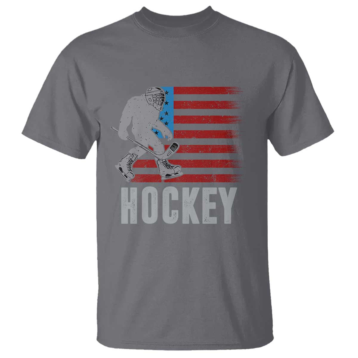 Hockey Bigfoot USA Flag T Shirt Vintage Patriotic Ice Hockey Player - Wonder Print Shop