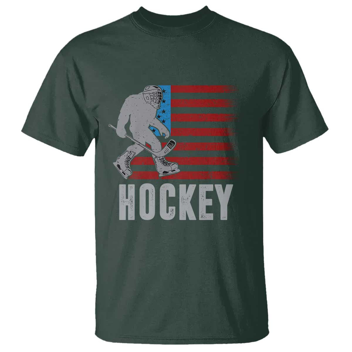 Hockey Bigfoot USA Flag T Shirt Vintage Patriotic Ice Hockey Player - Wonder Print Shop